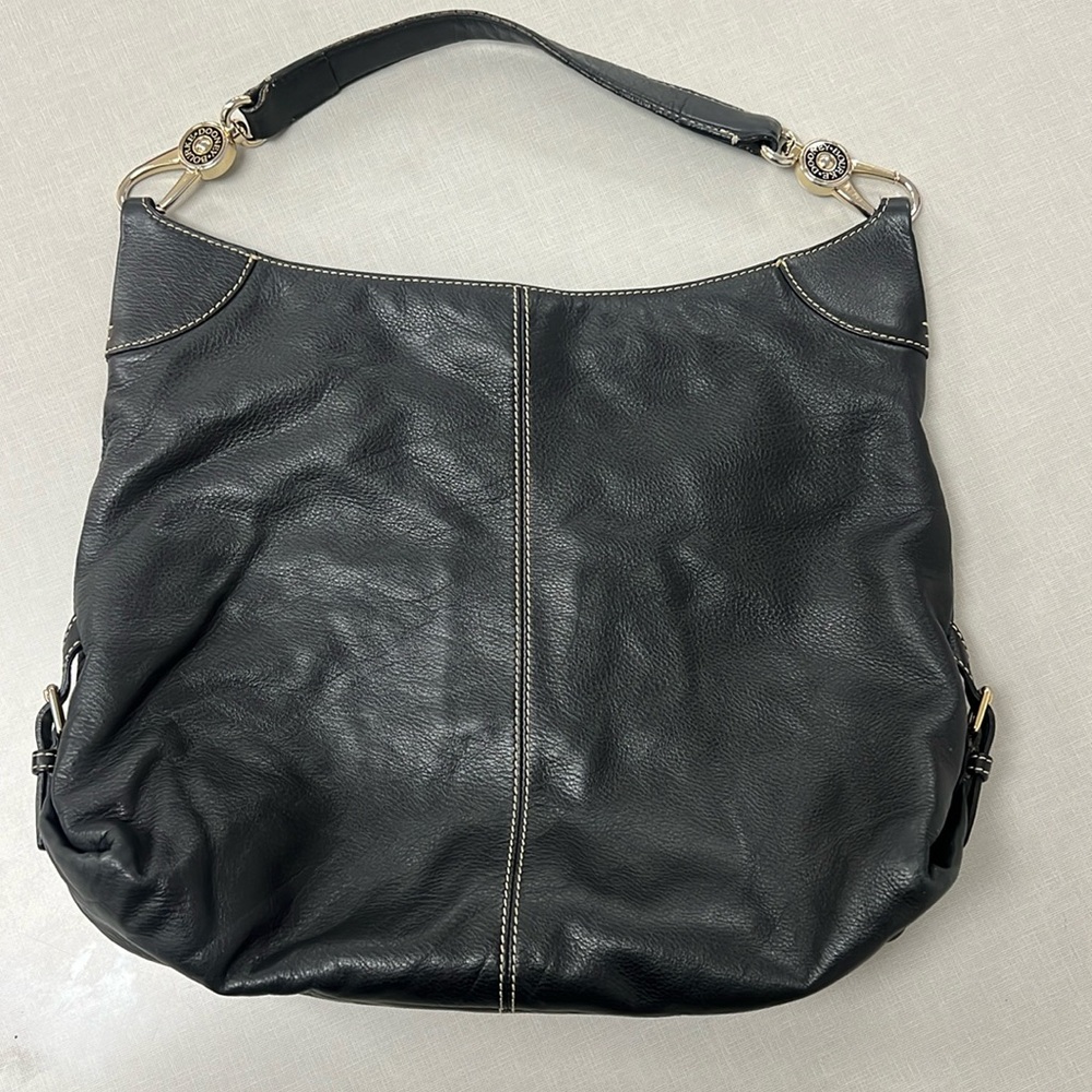 Dooney & Bourke Black Pebble Leather Logo Lock Hobo Bag Purse